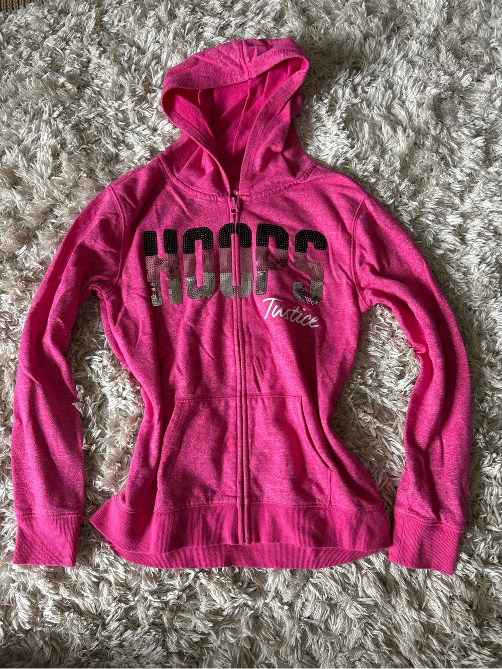 Y2K Justice Hot Pink 'Hoops' Zip-Up Lightweight Hoodie youth 12/14 women’s XS/S